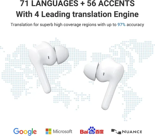 Vista 2 de Wooask Traductor Auriculares M6 Traducción en línea 71 idiomas y 56 acentos Traducción de idiomas bidireccional 97% Alta precisión para viajes