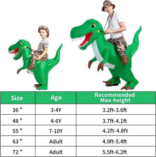 Vista 6 de GOOSH Disfraz de dinosaurio para adulto, disfraz inflable de dinosaurio de Halloween para mujeres y hombres, divertido disfraz de Halloween, fiesta