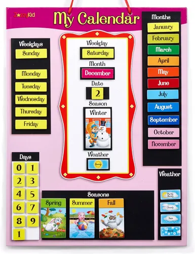 Vista 10 de ZazzyKid Calendario magnético y tabla meteorológica para niños, calendario diario preescolar de aprendizaje para días de la semana, meses, clima