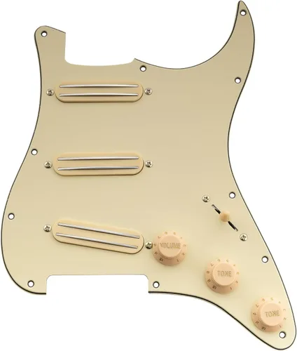 Vista 17 de Musiclily Golpeador ST-SSS básico precableado con mini riel de cerámica Humbucker para guitarra eléctrica Strat Style, 3 capas blanco envejecido