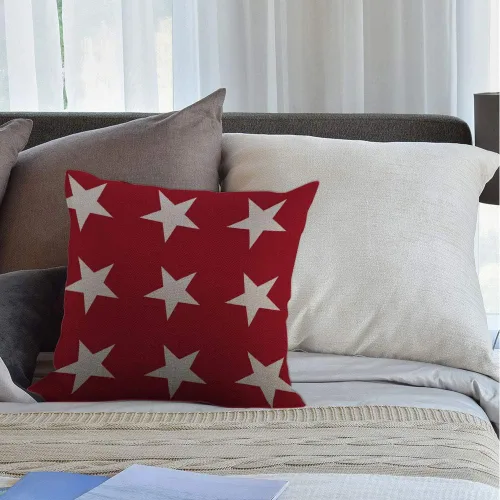 Vista 4 de HGOD DESIGNS Funda de almohada de estrella blanca, diseño abstracto de estrellas de Estados Unidos sobre fondo rojo, fundas de almohada decorativas
