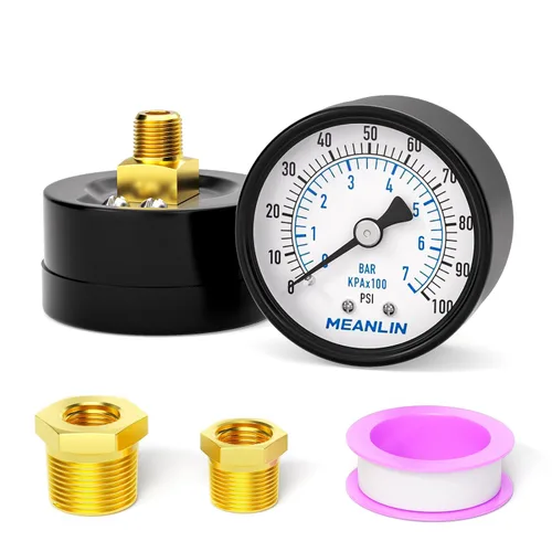 Vista 11 de MEANLIN MEASURE - Manómetro electromecánico de 2" de esfera con cara, NPT de 1/4 de pulgada, para bomba de pozo, con bujes hexagonales NPT de 1/2
