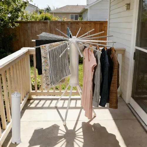 Vista 7 de Tendedero plegable para ropa con ruedas, con 16 brazos, estante de secado de ropa plegable para guardar la ropa, trípode, tendedero para ropa