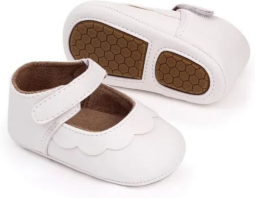 Vista 2 de Infant Baby Girls Mary Jane Shoes Non-Slip Rubber Sole Ballet Slippers Princess Dress Wedding Shoes Newborn Crib Shoes