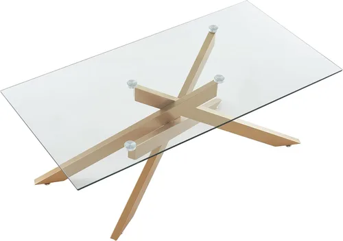 Vista 7 de JYED DECOR Mesa de centro con tapa de vidrio templado (oro, mesa de centro rectangular)