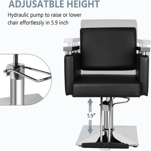 Vista 7 de OmySalon Silla hidráulica para peluquería, silla de peluquería moderna con base cuadrada y reposapiés, giro de 360 grados, equipo de spa de belleza