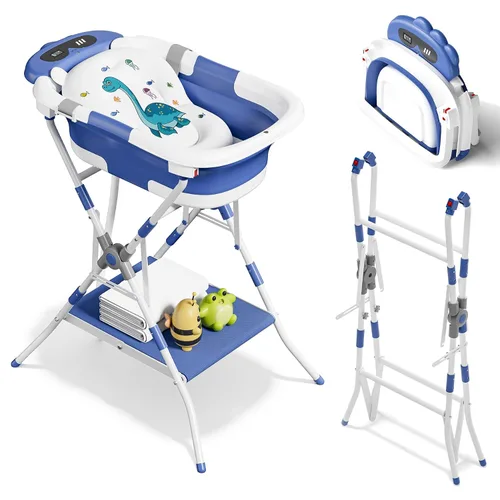 Vista 17 de AVIDOR Bañera de bebé 2 en 1 con soporte para recién nacidos y bebés, bañera plegable para bebés, regalos de baby shower para nuevos padres, gris