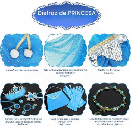 Vista 4 de Fedio - Juego de capa de princesa, 12 piezas de ropa de princesa para niñas pequeñas, vestidos de princesa para niñas de 3 a 8 años, regalo de Azul