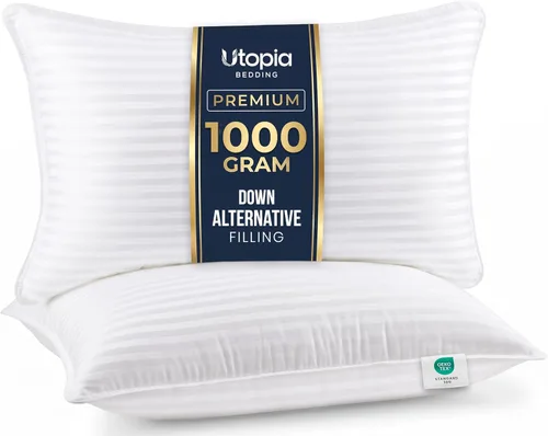 Vista 13 de Utopia Bedding - Almohadas de cama para dormir de tamaño estándar (blanco), juego de 2, calidad de hotel refrescante, para dormir de espalda, boca