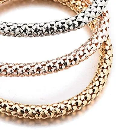 Vista 7 de Long Way 3 pulseras de abalorios chapados en oro rosa y plata para mujer pulsera elástica multicapa de cristal