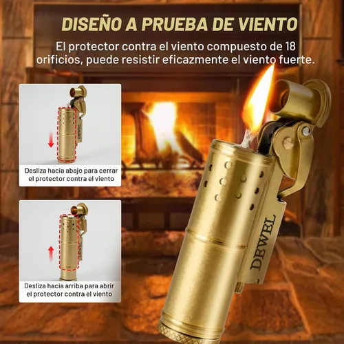 Vista 4 de Encendedor de rueda vintage de cobre y latón - Reutilizable, resistente al viento, presión fría - Regalo de cumpleaños único
