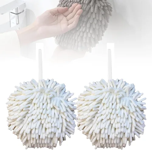 Vista 8 de Toalla de mano con bola mullida, absorbente para colgar en la cocina y el baño, toalla de mano de felpa de felpilla, de secado rápido, toallas