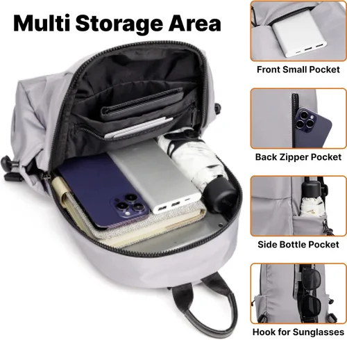 Vista 5 de CANTLOR Bolso bandolera pequeño para hombre, mochila cruzada de viaje, paquete de pecho ligero para exteriores, bolsa de hombro con una correa
