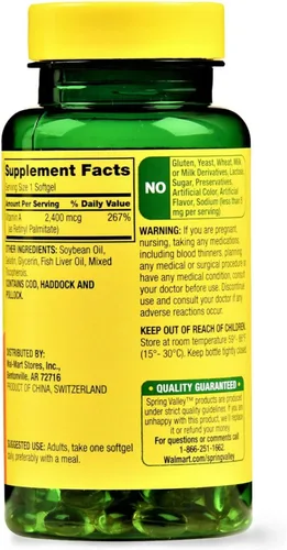 Vista 2 de Spring Valley - SUPLEMENTO DE Vitamina A 2400MCG 250 Cápsulas Blandas