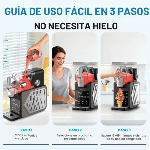 Vista 7 de Slushie Machine Eismaschine & Slushie Maschine für Zuhause, con pantalla LED, 6 programas de venta para Eiscreme Frappés Milchakes