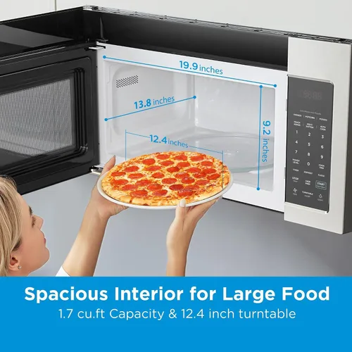 Vista 5 de Midea MOR17BSA-SS 1.7 pies cúbicos Horno de microondas para instalar sobre la estufa con panel táctil inteligente, menú de cocina automática, 1000