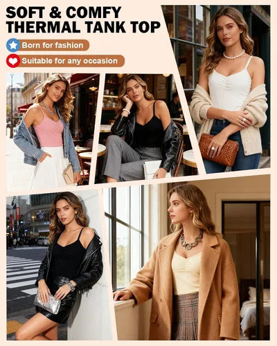Vista 6 de WOWENY Camiseta sin mangas de forro polar térmico para mujer, sin mangas, cuello corazón, chaleco de invierno, ropa interior, camiseta cálida