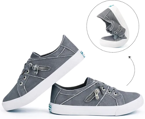 Vista 4 de JENN ARDOR Tenis de moda para mujer, antideslizantes, informales, de lona, cómodos, para caminar, bajos, con cremallera