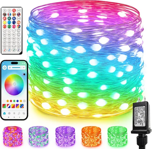 Vista 28 de Guirnalda de 200 luces LED de 66 pies con mando a distancia, luz Caliente a frío