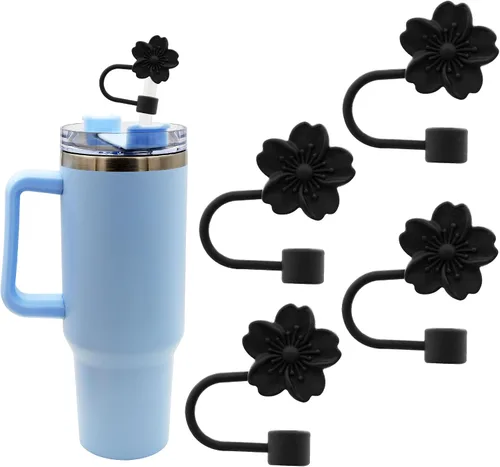 Vista 8 de Tapa de pajita de silicona con flores para vaso Stanley, 10 mm 0.4 pulgadas, tapas reutilizables para regalo de decoración de fiesta