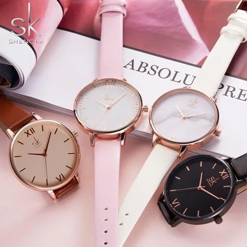 Vista 8 de SHENGKE - Reloj de pulsera para mujer con correa de piel, Decent, Casual, Geneva, a prueba de agua, para mujeres creativas