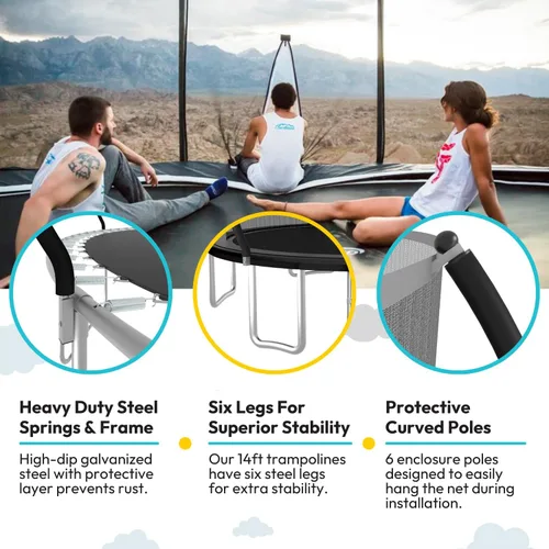 Vista 3 de SkyBound Trampolín con red de seguridad – Trampolín grande de 10 pies, 12 pies, 14 pies, para patio trasero, al aire libre, aprobado por ASTM
