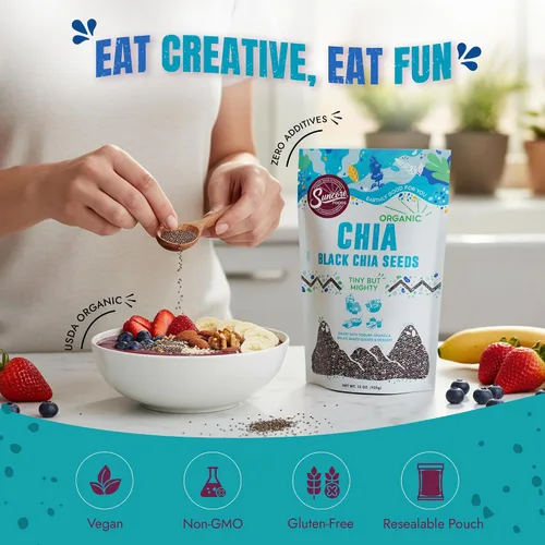 Vista 7 de Suncore Foods Semillas orgánicas de chía negra, 15 onzas, superalimentos, sin gluten