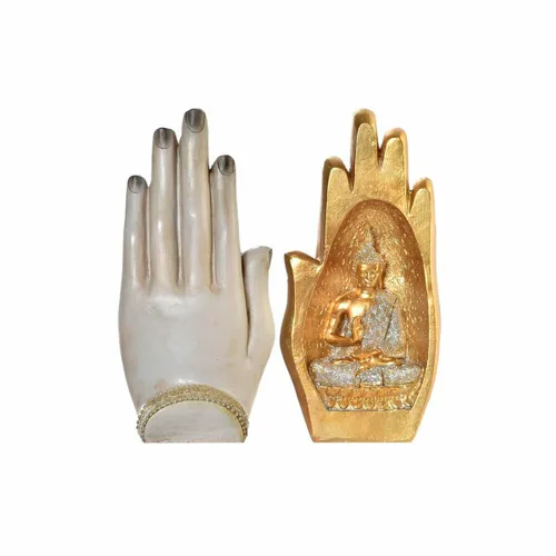 Vista 3 de Figura Decorativa DKD Home Decor Gris Dorado Buda Resina (10 x 7,2 x 20,9 cm) (2 Unidades)