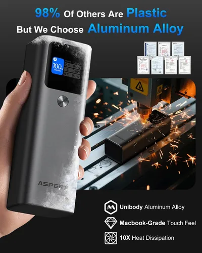 Vista 5 de AsperX Banco de energía para portátil, 27,600 mAh, 162.5 W, cuerpo unificado de aluminio PD3.1, cargador portátil de carga rápida, banco de batería