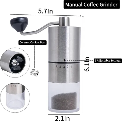 Vista 13 de Topadorn - Molinillo de café manual con manivela, molinillo de café portátil para viajes, campamento y hogar, ajustes de molienda ajustables