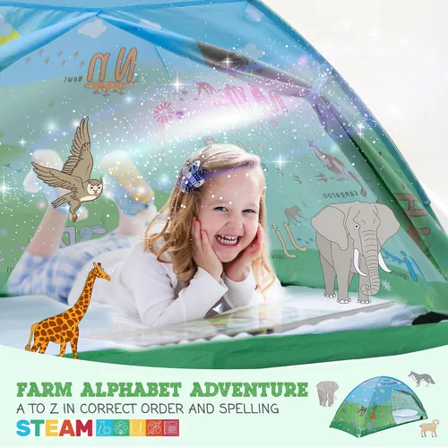 Vista 8 de Tienda de campaña de cama individual con diseño de animales para niños - Tiendas de ensueño mágicas para niños, toldo emergente para cama de niña
