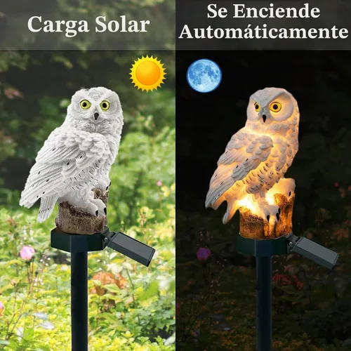Vista 3 de DOUBLE 2 C Luz solar para jardín al aire libre, luz solar para jardín con poste de búho, luz LED impermeable de blanco cálido para jardín, patio