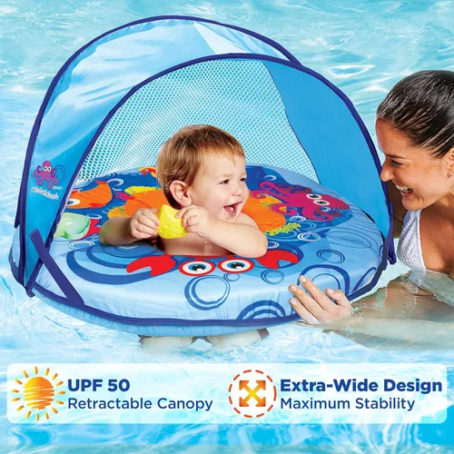 Vista 3 de Aqua Leisure - Barco para bebé autoinflable con asiento ajustable, toldo retráctil y protección solar
