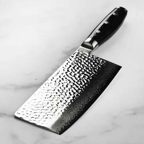 Vista 7 de Enso Cuchillo de chef chino de acero inoxidable de Damasco martillado VG10 de 7 pulgadas, fabricado en Japón