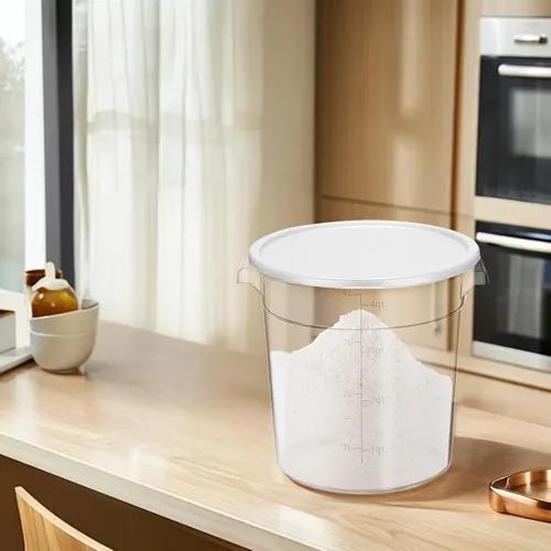 Vista 4 de Contenedor de almacenamiento de alimentos de 4 cuartos de galón con tapas para prueba de masa y pan, recipiente redondo transparente