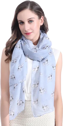 Vista 8 de Lina & Lily Bufanda ligera con estampado de perro de bulldog francés Beige