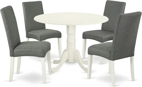Vista 16 de East West Furniture DLDR5-BLK-24 - Juego de mesa de comedor moderno de 5 piezas, incluye una mesa redonda de madera con gotas y 4 sillas tapizadas