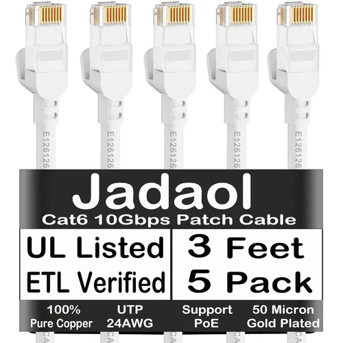 Vista 17 de Cable Ethernet Cat 6 de 1 pie (paquete de 6), para exteriores e interiores, compatible con red Cat7 de 10 Gbps, cable de conexión LAN plano
