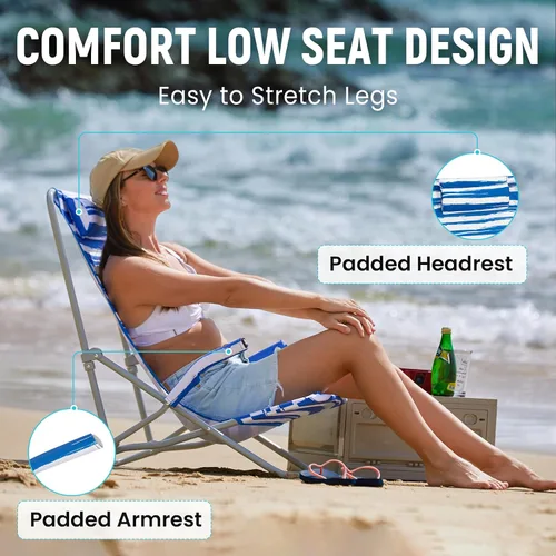 Vista 4 de #WEJOY Silla de playa de respaldo alto para adultos, sillas de playa resistentes para adultos con reposacabezas, silla portátil ligera para acampar