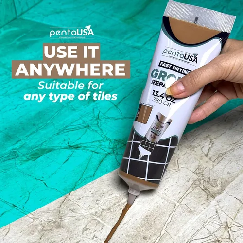 Vista 6 de PentaUSA Lechada para Azulejos - Reparaciones de Relleno de Lechada Grande, Kit de Reparación de Lechada de Secado Rápido, Fórmula Inodora - Incluye