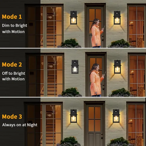 Vista 3 de Luces de Aplique Solar para Exteriores Montaje en Pared Luz Solar para Porche Exterior Impermeable con 3 Modos de Iluminación y Sensor de Movimiento