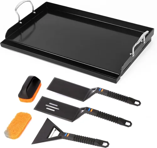 Vista 9 de Parrilla de hierro fundido de 25 x 16 pulgadas para parrilla de gas con kit de herramientas de plancha de silicona, parrilla pre-sazonada