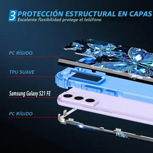 Vista 4 de Miqala Funda para Galaxy S21 FE 5G, brilla en la oscuridad, tres capas, resistente, protección a prueba de golpes, parachoques de plástico