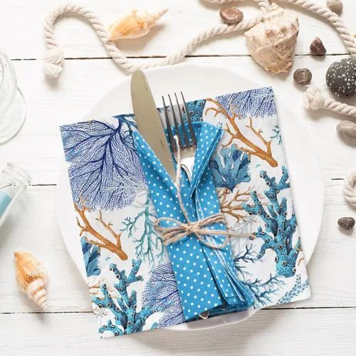 Vista 4 de AnyDesign Paquete de 80 servilletas de almuerzo de verano, estampado de coral océano, servilletas de papel desechables, servilletas de papel