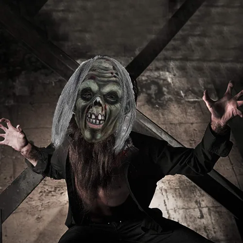 Vista 6 de Máscara de Halloween gris zombie máscara monstruo espeluznante mordida látex máscara de cicatriz