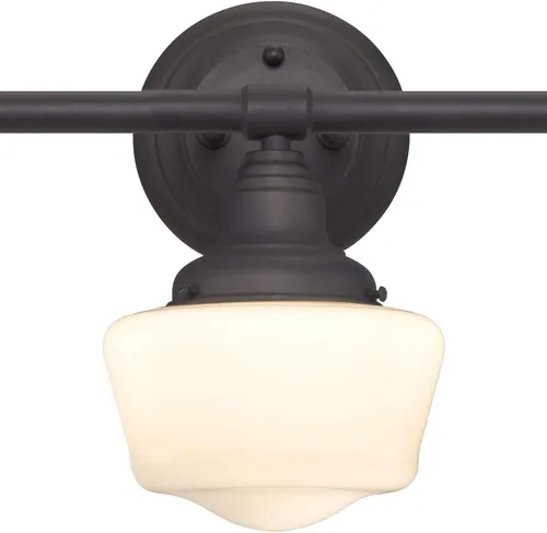 Vista 2 de Westinghouse Lighting 6342100 Scholar - Accesorio de pared interior de tres luces, acabado de bronce aceitado con vidrio de ópalo blanco, bronce