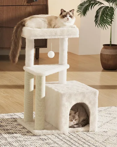 Vista 2 de Torre de árbol para gatos de interior, condominio para gatos de varios niveles de 33 pulgadas con postes rascadores, percha grande, juguete colgante