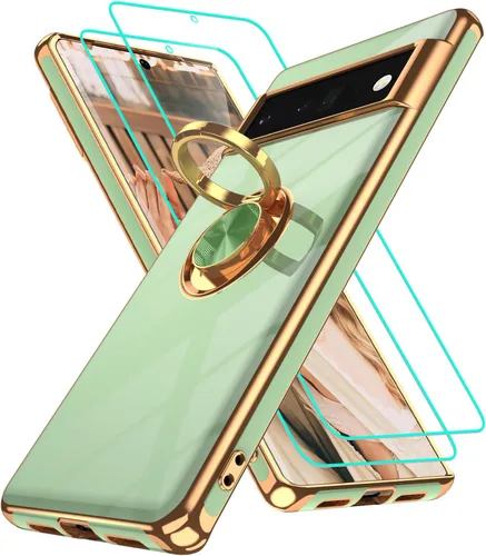 Vista 358 de Funda para Motorola Moto G 5G 2024: Funda Moto G Play 5G 2024 con 2 piezas de protectores de pantalla, soporte de anillo de rotación de 360°