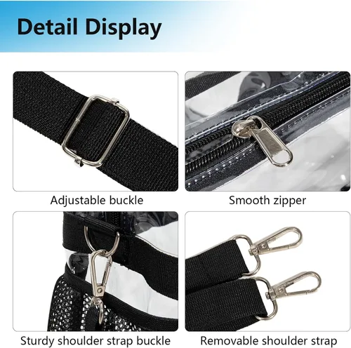 Vista 3 de Bolsa transparente de PVC transparente - Bolso cruzado transparente impermeable con correa ajustable y extraíble