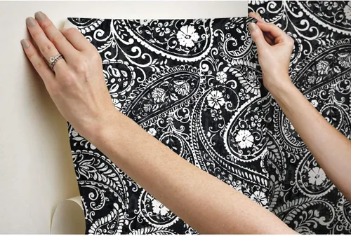 Vista 7 de RoomMates RMK11582RL - Papel tapiz autoadhesivo con estampado de cachemira, color negro